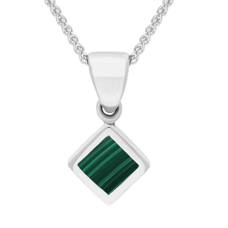 Sterling Silver Malachite Dinky Square Necklace