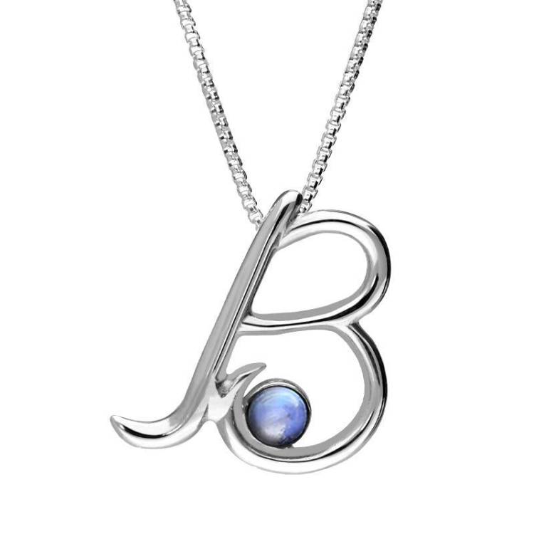 Sterling Silver Moonstone Love Letters Initial B Necklace - Option1 Value Silver