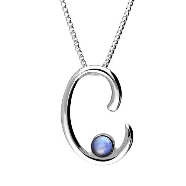 Sterling Silver Moonstone Love Letters Initial C Necklace - Option1 Value Silver
