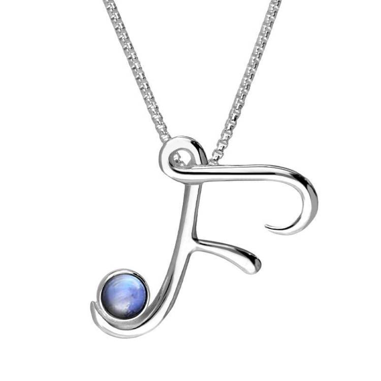 Sterling Silver Moonstone Love Letters Initial F Necklace - Option1 Value Silver