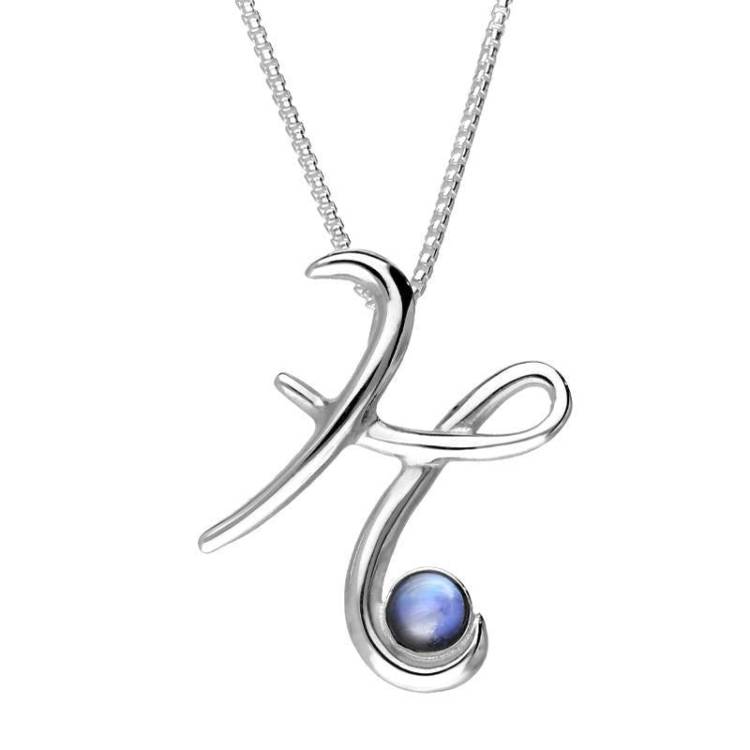 Sterling Silver Moonstone Love Letters Initial H Necklace - Option1 Value Silver