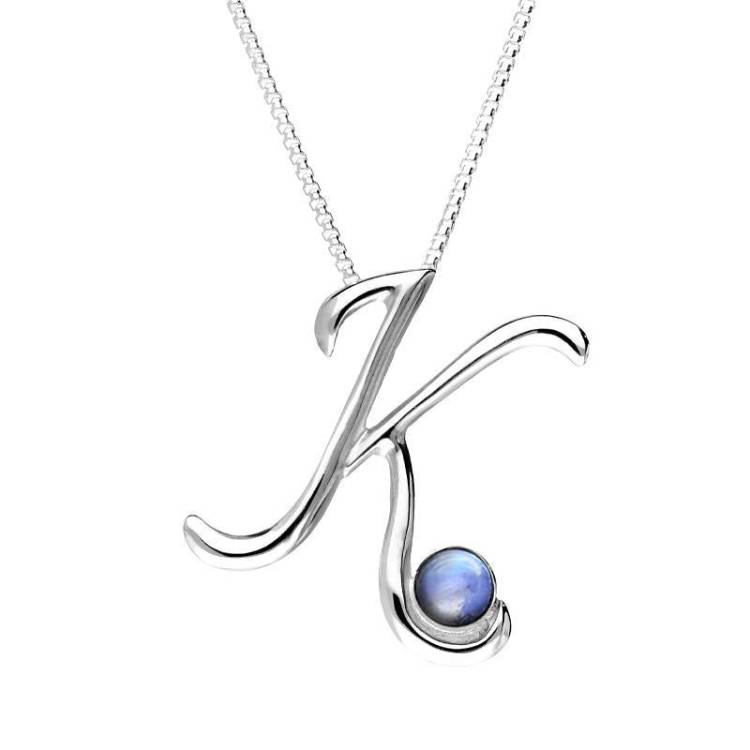 Sterling Silver Moonstone Love Letters Initial K Necklace - Option1 Value Silver