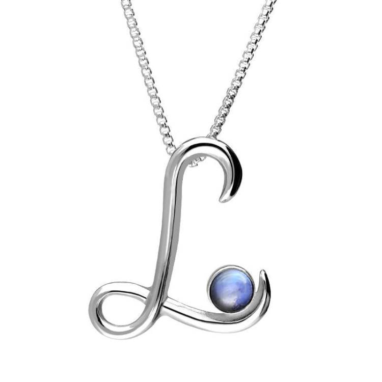 Sterling Silver Moonstone Love Letters Initial L Necklace - Option1 Value Silver