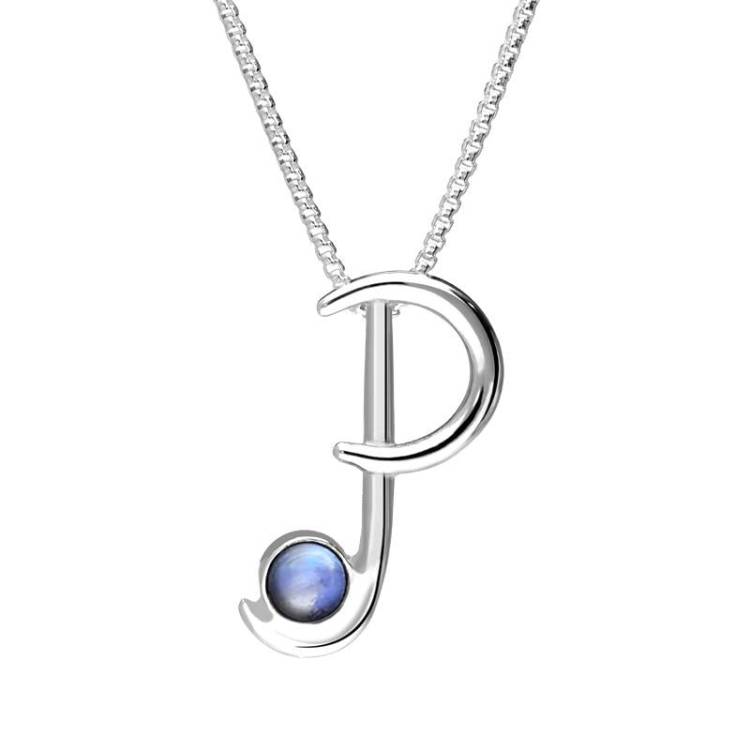 Sterling Silver Moonstone Love Letters Initial P Necklace - Option1 Value Silver