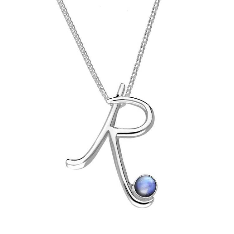Sterling Silver Moonstone Love Letters Initial R Necklace - Option1 Value Silver
