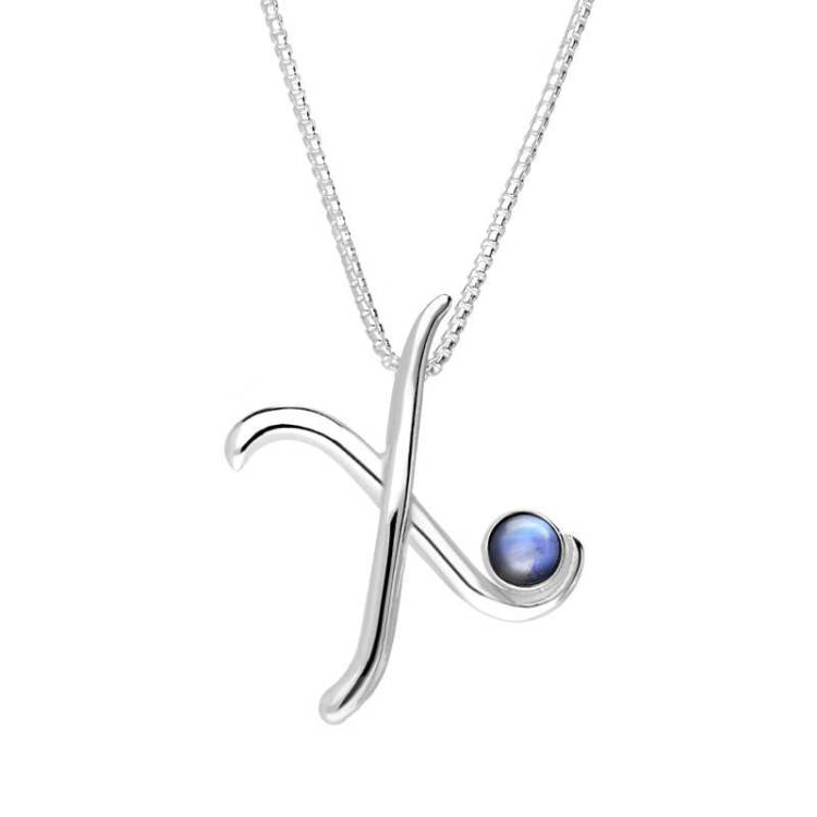 Sterling Silver Moonstone Love Letters Initial X Necklace - Option1 Value Silver