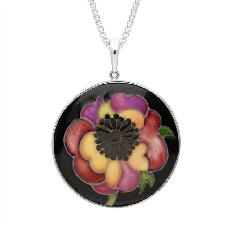 Sterling Silver Moorcroft Anemone Round Necklace - Silver
