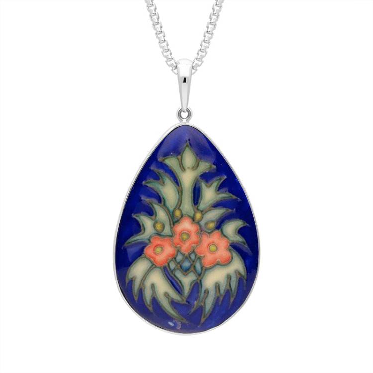 Sterling Silver Moorcroft Cornflower Pear Necklace - Silver