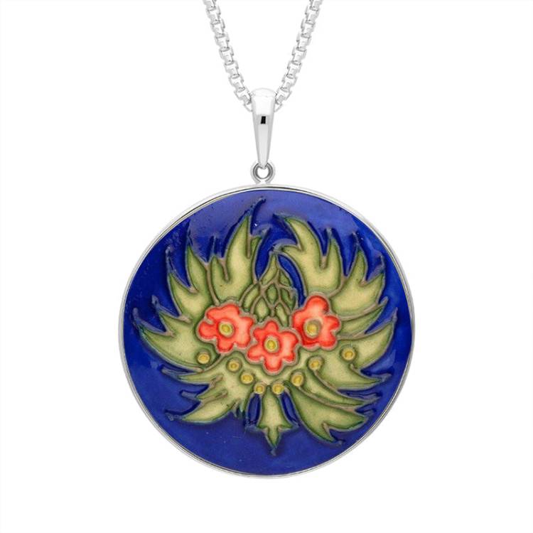 Sterling Silver Moorcroft Cornflower Round Necklace - Silver