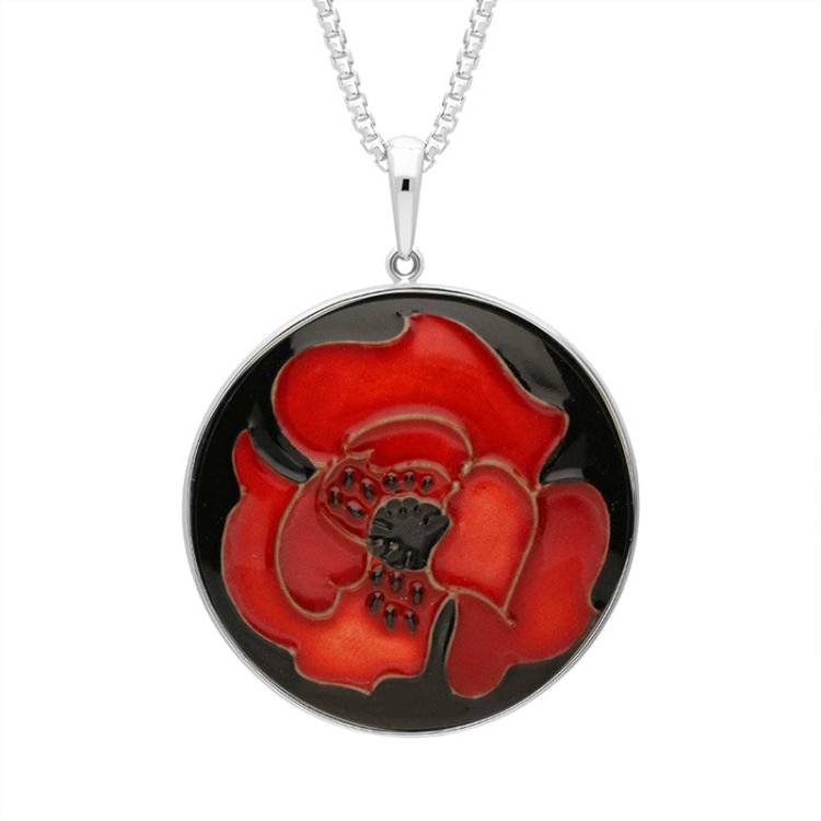 Sterling Silver Moorcroft Forever England 2 Poppy Round Necklace - Silver