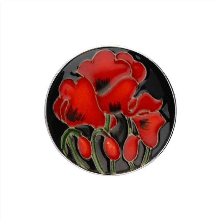 Sterling Silver Moorcroft Forever England 4 Poppy Round Brooch - Silver