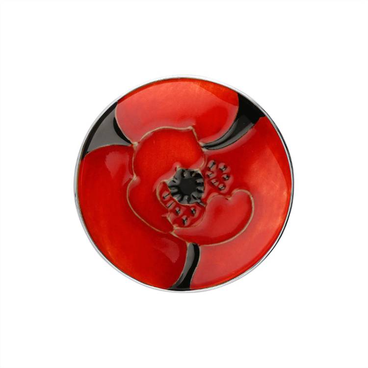 Sterling Silver Moorcroft Forever England Poppy Round Brooch - Silver