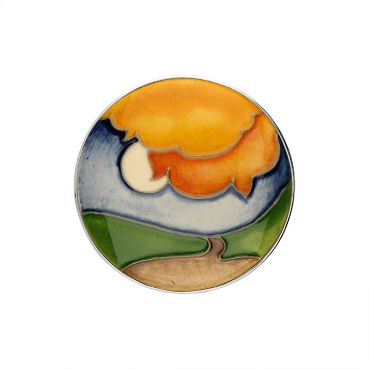 Sterling Silver Moorcroft Full Moon Round Brooch - Silver