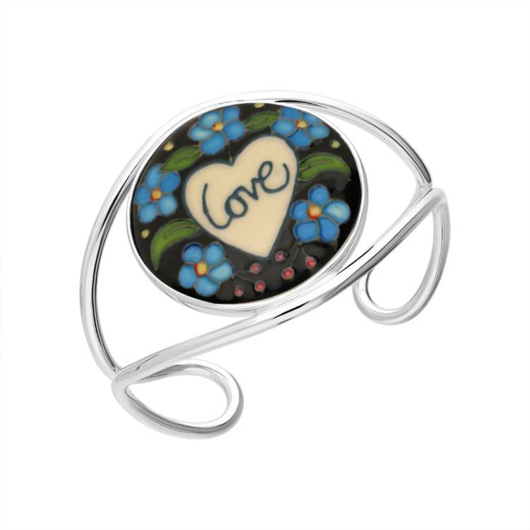 Sterling Silver Moorcroft Love Flowers Bangle - Silver