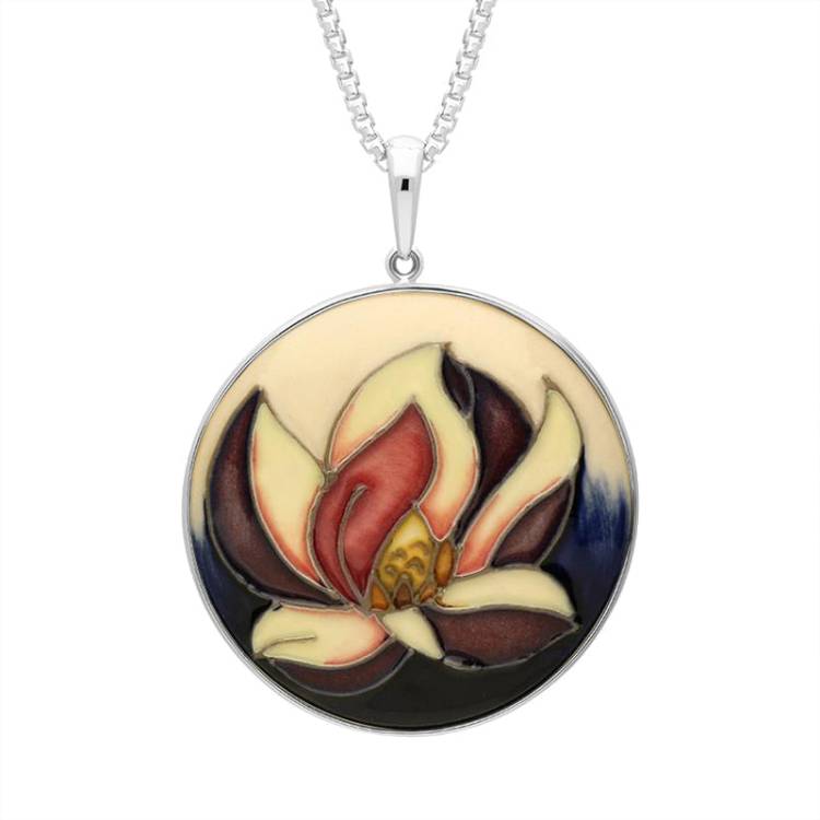 Sterling Silver Moorcroft Purple Flower Round Necklace - Silver