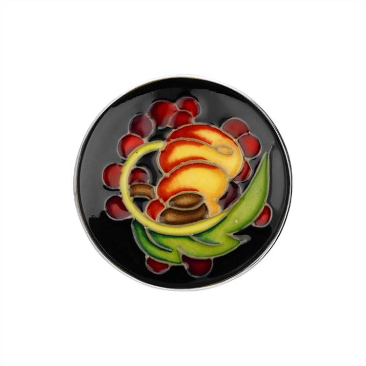 Sterling Silver Moorcroft Queens Choice Round Brooch - Silver