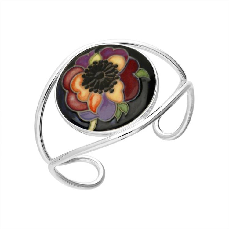 Sterling Silver Moorcroft Round Anemone Bangle - Silver