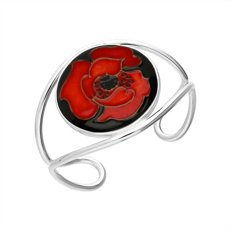 Sterling Silver Moorcroft Round Forever England 2 Poppy Bangle - Silver