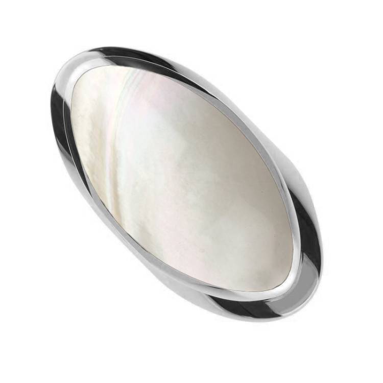 Sterling Silver Mother of Pearl Large Oval Statement Ring - Silver