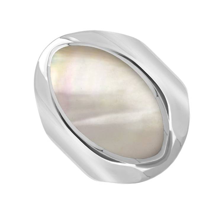 Sterling Silver Mother of Pearl Medium Oval Ring - Option1 Value Silver