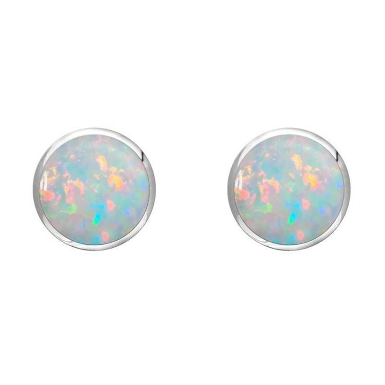 Sterling Silver Opal 6mm Classic Medium Round Stud Earrings