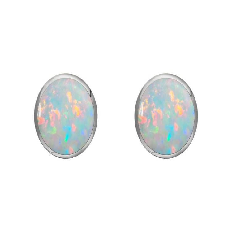 Sterling Silver Opal 7 x 5mm Classic Small Oval Stud Earrings