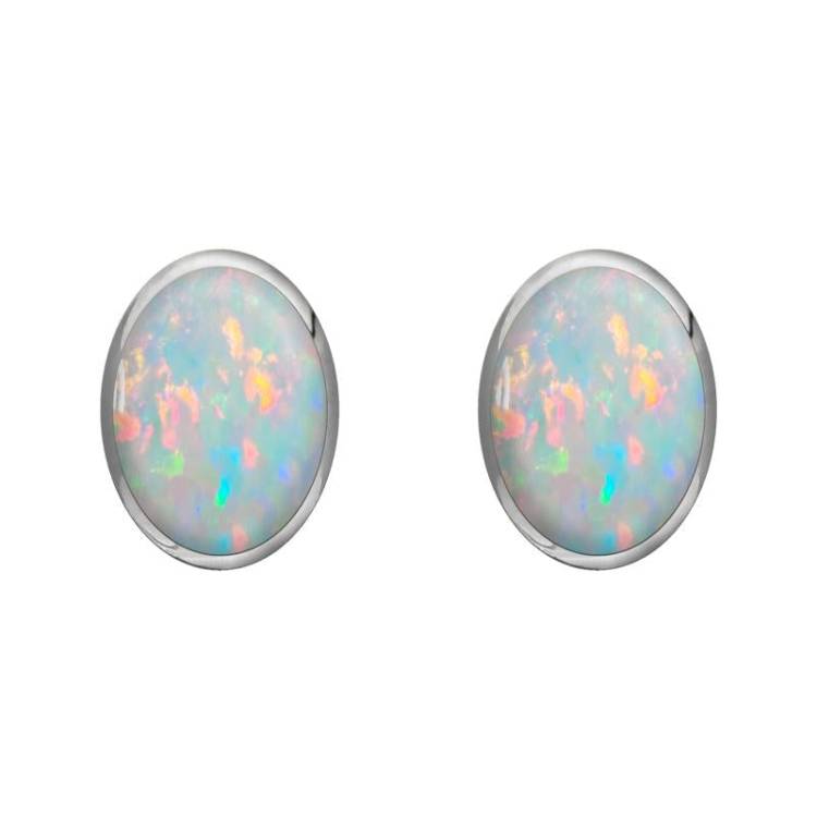 Sterling Silver Opal 8 x 6mm Classic Medium Oval Stud Earrings
