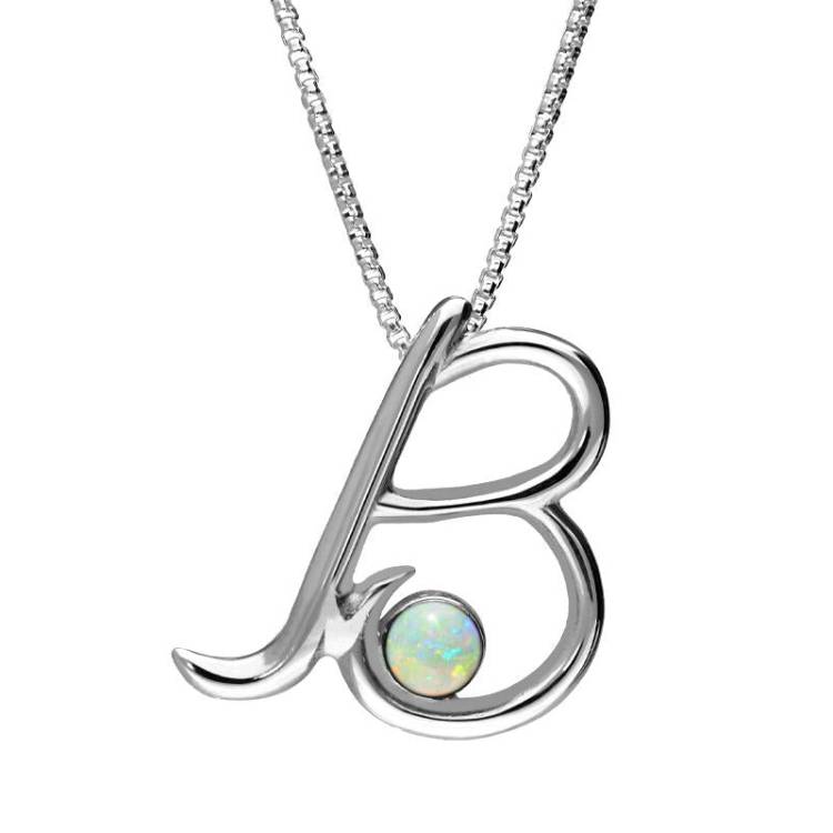 Sterling Silver Opal Love Letters Initial B Necklace - Silver