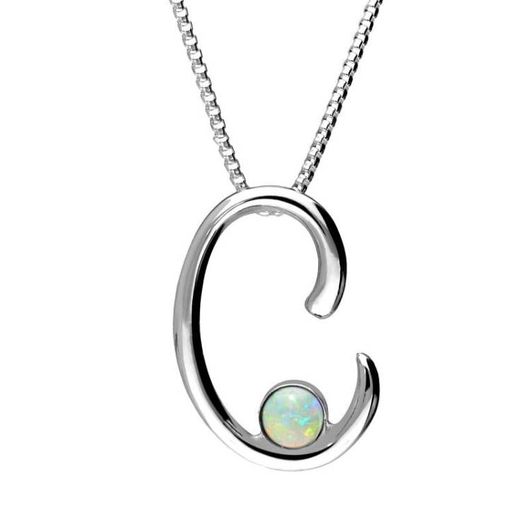 Sterling Silver Opal Love Letters Initial C Necklace - Silver