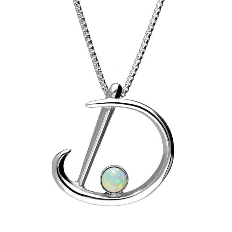 Sterling Silver Opal Love Letters Initial D Necklace - Silver