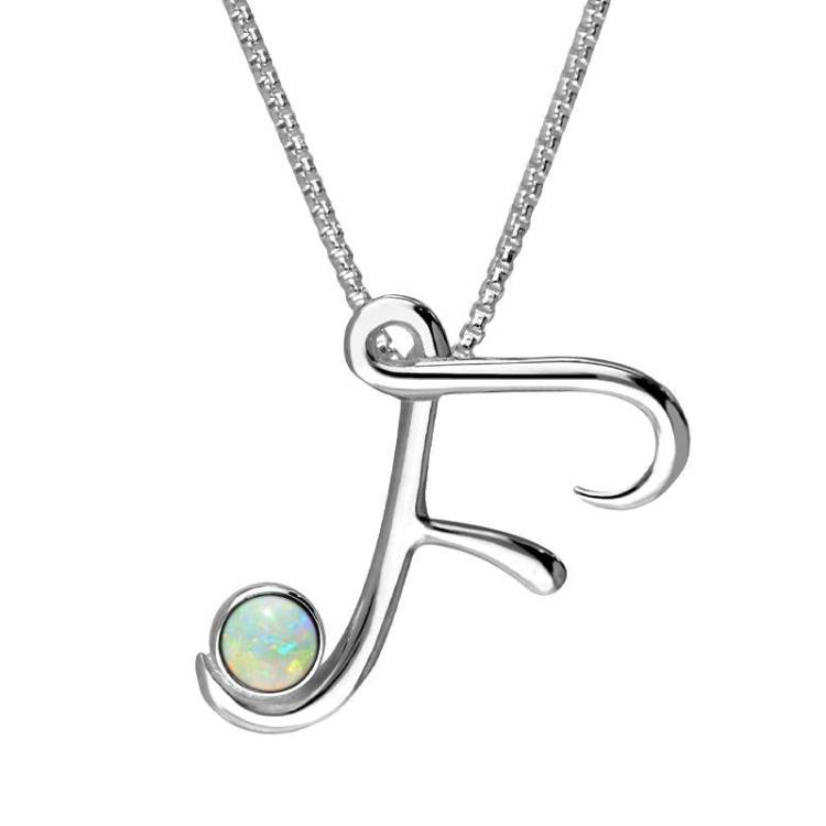 Sterling Silver Opal Love Letters Initial F Necklace - Silver