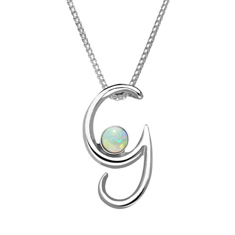 Sterling Silver Opal Love Letters Initial G Necklace - Silver