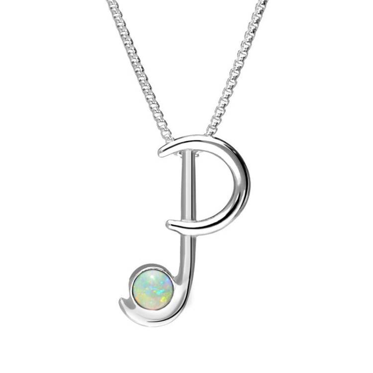Sterling Silver Opal Love Letters Initial P Necklace - Silver