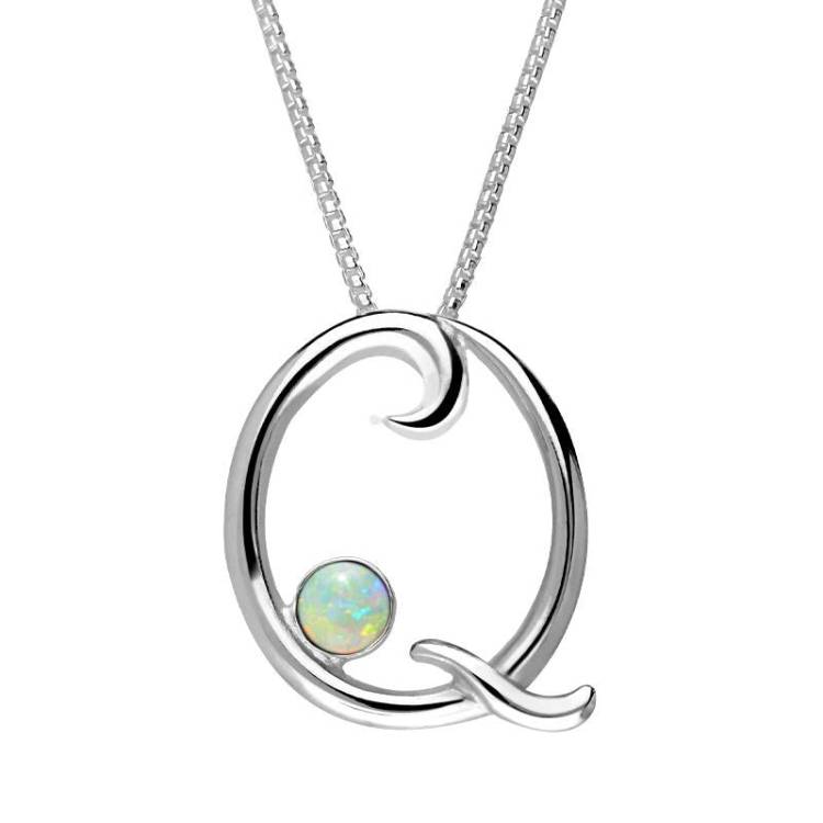Sterling Silver Opal Love Letters Initial Q Necklace - Silver