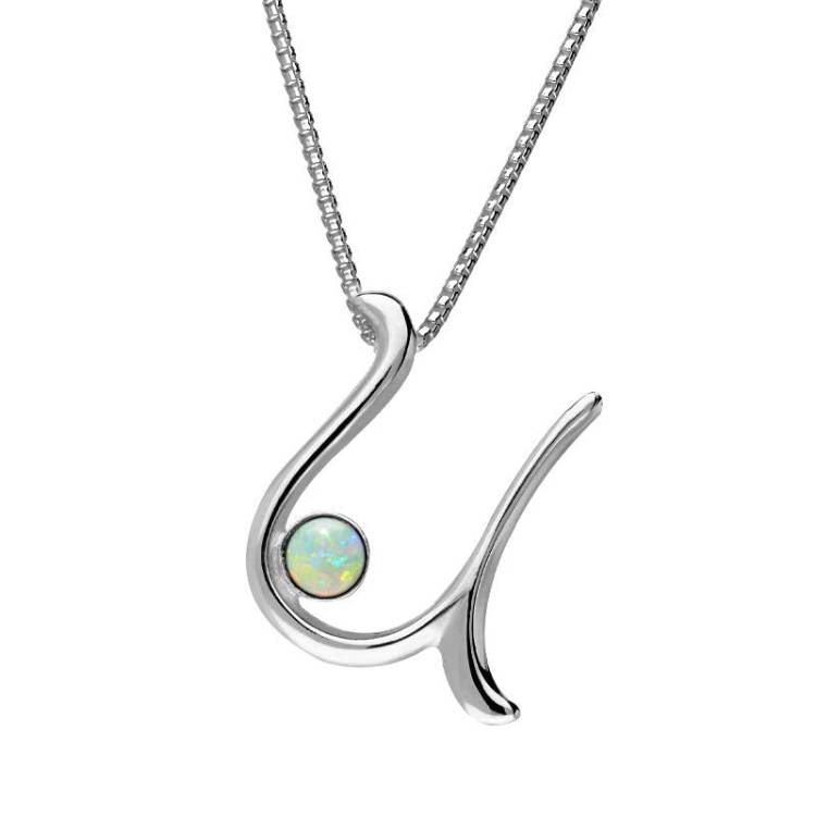 Sterling Silver Opal Love Letters Initial U Necklace - Silver