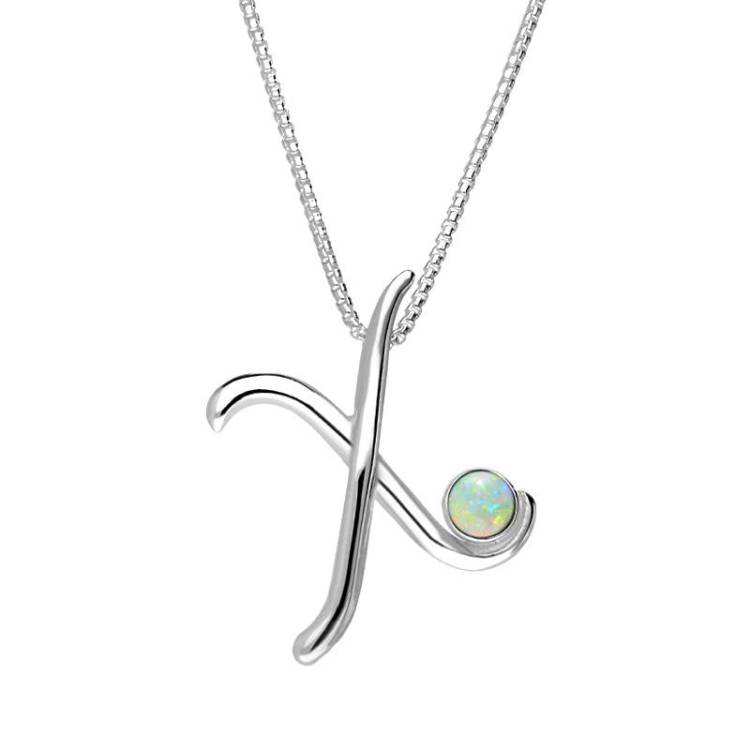 Sterling Silver Opal Love Letters Initial X Necklace - Silver