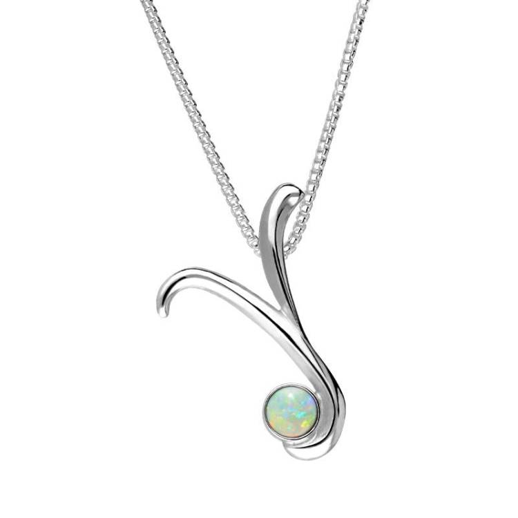 Sterling Silver Opal Love Letters Initial Y Necklace - Silver