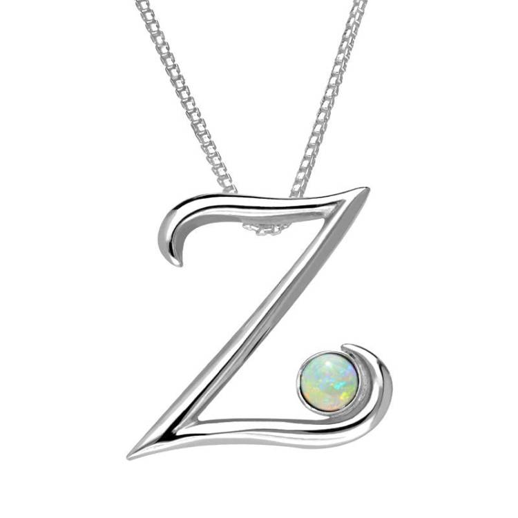 Sterling Silver Opal Love Letters Initial Z Necklace - Silver