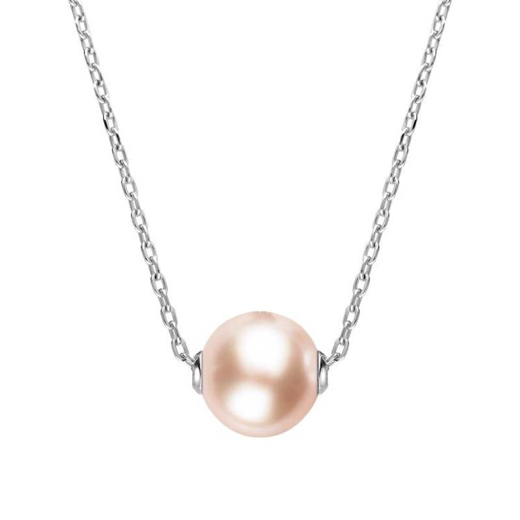Sterling Silver Peach Pearl Bead Necklace