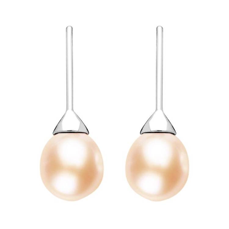 Sterling Silver Peach Pearl Hook Drop Earrings - Silver