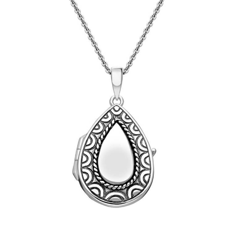 Sterling Silver Pear Pattern Edge Keepsake Locket - Silver