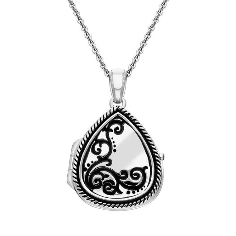 Sterling Silver Pear Swirl Rope Edge Keepsake Locket - Silver