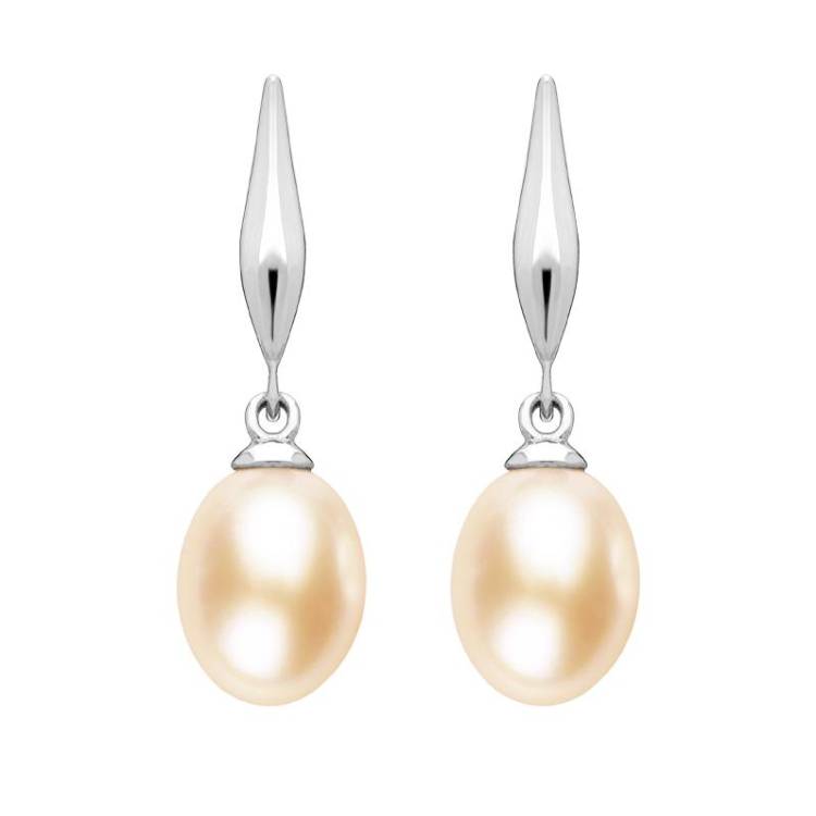 Sterling Silver Pearl Peach Drop Earrings - Silver