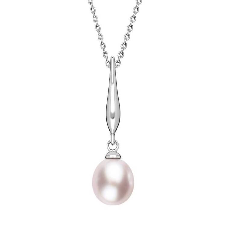 Sterling Silver Pink Freshwater Pearl Drop Necklace