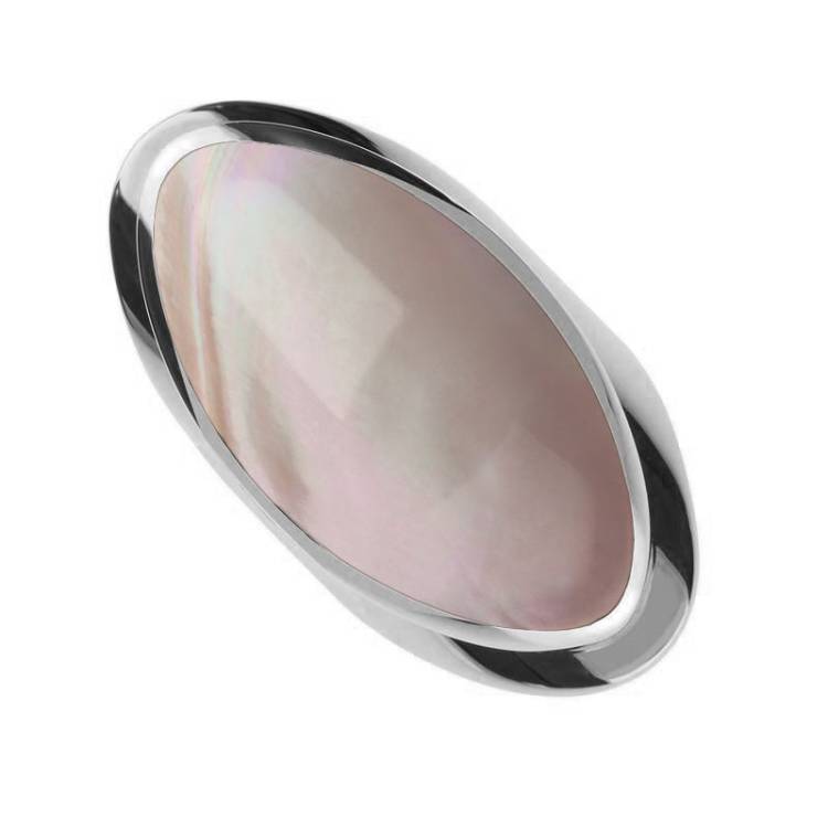 Sterling Silver Pink Mother of Pearl Large Oval Statement Ring - Silver