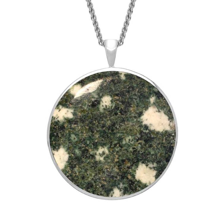 Sterling Silver Preseli Bluestone Round Classic Large Necklace - Sterling Silver