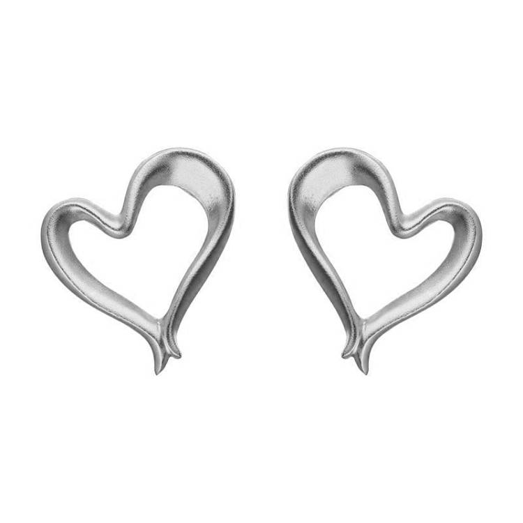 Sterling Silver Ribbon Effect Heart Stud Earrings - Option1 Value Silver
