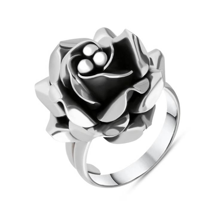 Sterling Silver Rose Adjustable Ring - One Size