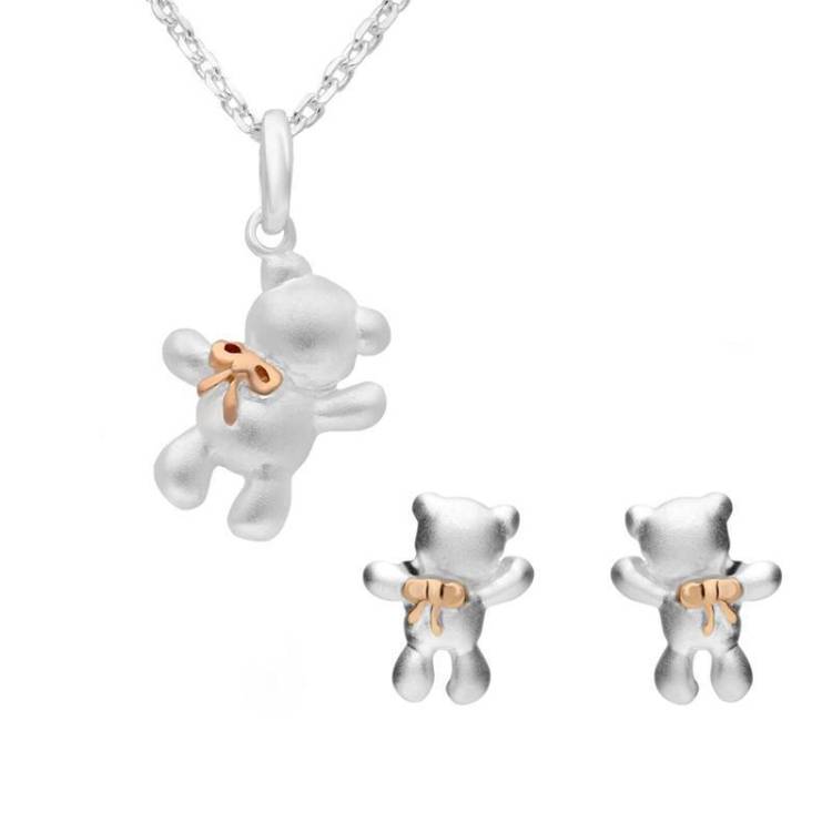 Rose Gold Plated Sterling Silver Teddy Bear Two Piece Set