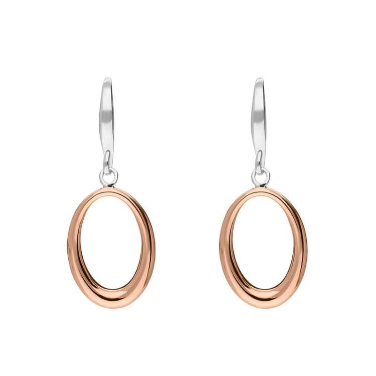 Rose Gold Plated Sterling Silver Open Oval Infinity Drop Earrings - Option1 Value Silver